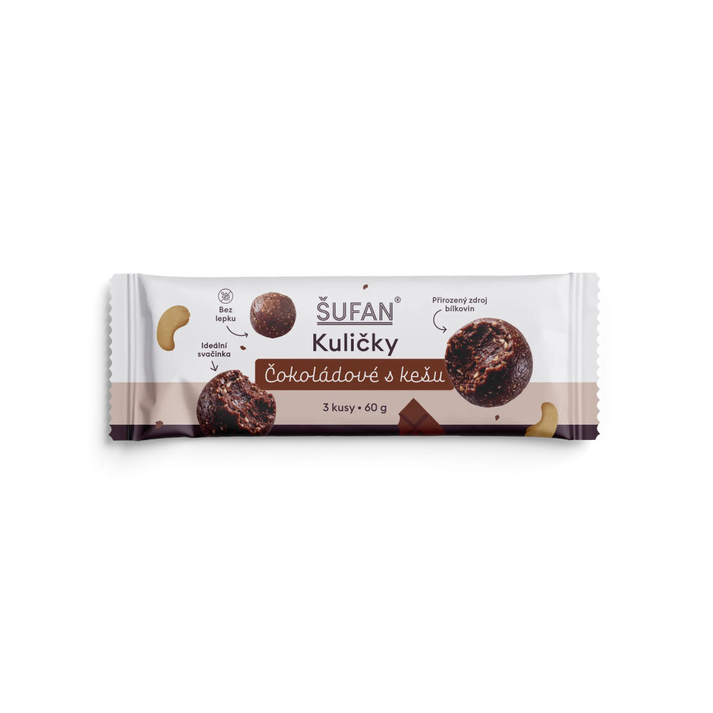 Čokoládové kuličky ŠUFAN s kešu ořechy, obal zepředu