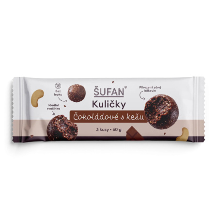 Čokoládové kuličky ŠUFAN s kešu ořechy, obal zepředu