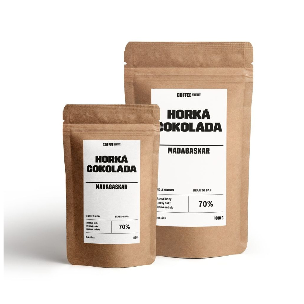 Horká čokoláda Madagaskar 70 % v balení o hmotnosti 120 g, obal zepředu