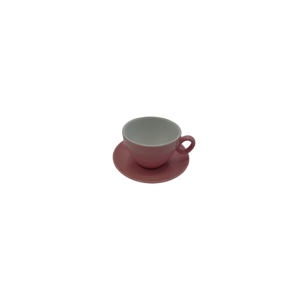 Růžový šálek s podšálkem na latte Inkerpor, celkový pohled