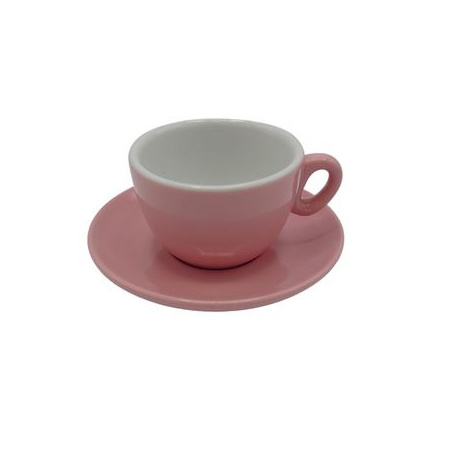 Růžový šálek s podšálkem Inker na cappuccino, celkový pohled