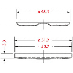 Výkres sprchového sítka s průměry 48,4, 50,7 a 51,7 mm a tloušťkou 3,8 mm