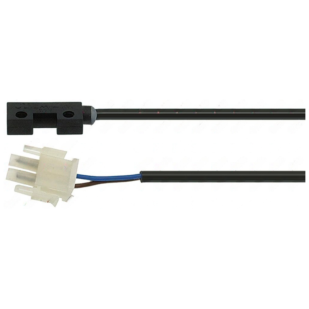 Černé plastové tělo magnetického mikrospínače, bílý konektor a kabel ve dvou úsecích Černé plastové tělo magnetického mikrospínače, bílý konektor a kabel ve dvou úsecích