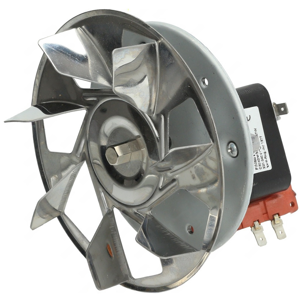 Šedé tělo motoru s černou svorkovnicí a kovovým ventilátorem s mnoha lopatkami Šedé tělo motoru s černou svorkovnicí a kovovým ventilátorem s mnoha lopatkami
