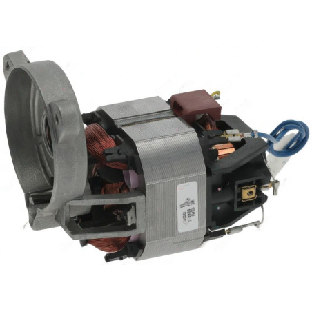 Elektromotor mlýnku na kávu, vidět vinutí, kondenzátor, svorky a přívodní vodiče