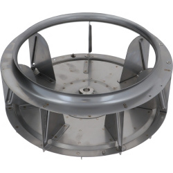 Oběžné kolo ventilátoru s radiálně rozmístěnými lopatkami, pohled shora Oběžné kolo ventilátoru s radiálně rozmístěnými lopatkami, pohled shora