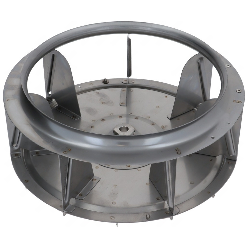 Oběžné kolo ventilátoru s radiálně rozmístěnými lopatkami, pohled shora Oběžné kolo ventilátoru s radiálně rozmístěnými lopatkami, pohled shora