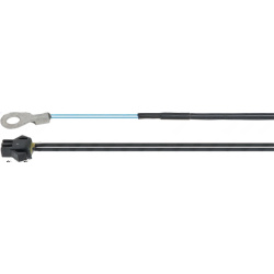 Kabel teplotní sondy zakončený na jednom konci kruhovým okem a na druhém černým konektorem