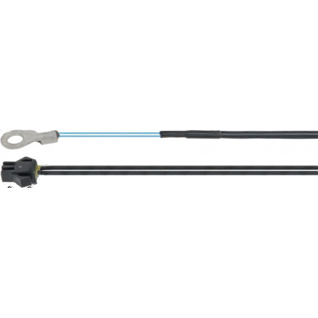 Kabel teplotní sondy zakončený na jednom konci kruhovým okem a na druhém černým konektorem