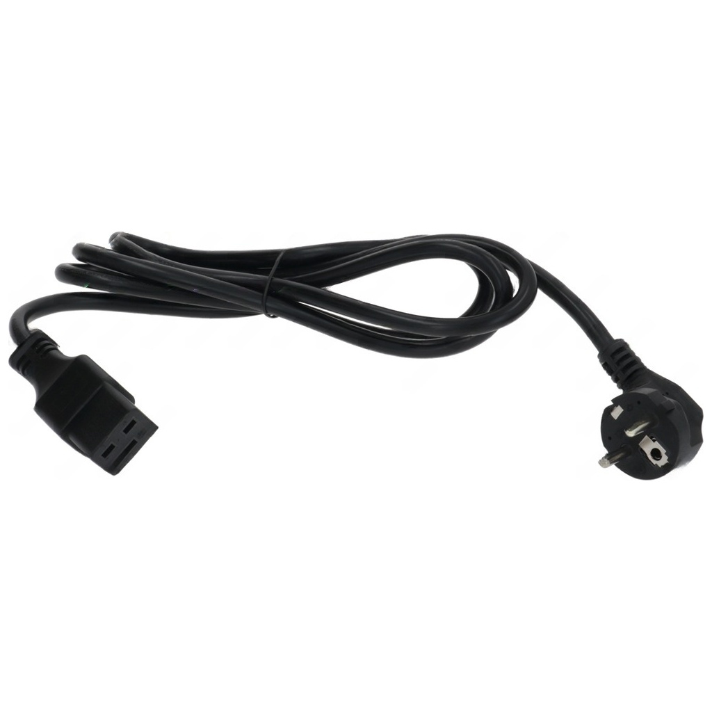 Černý napájecí kabel, na jednom konci vidlice do sítě, na druhém konektor