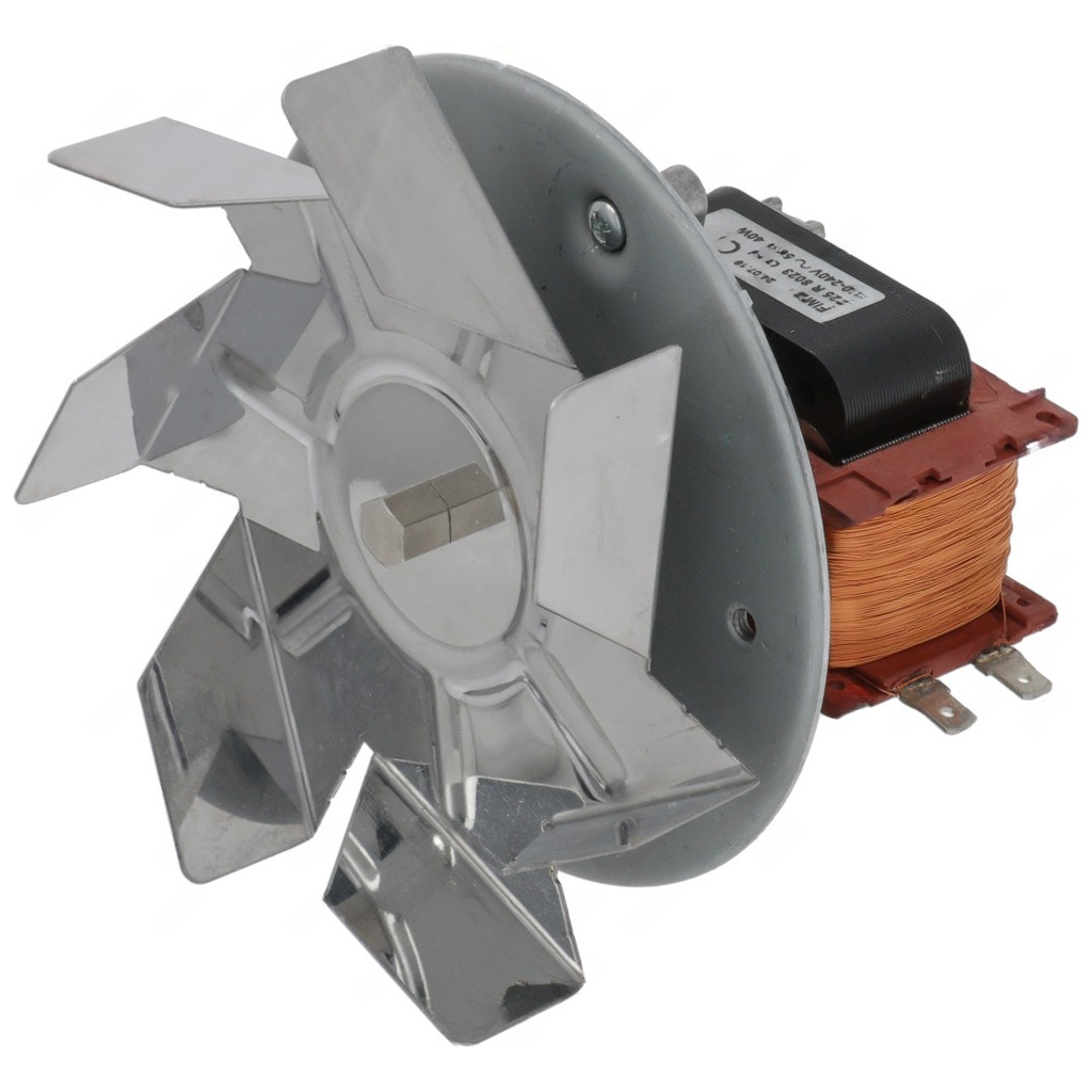 Elektromotor 40 W s kovovým ventilátorem, měděné vinutí je uložené v oranžové cívce