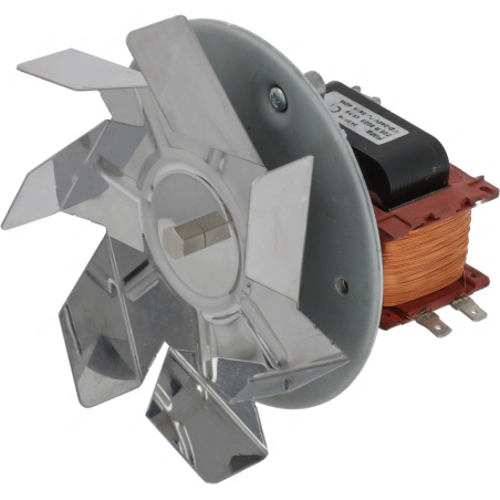 Elektromotor 40 W s kovovým ventilátorem, měděné vinutí je uložené v oranžové cívce