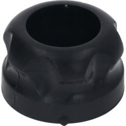 Černý gumový knoflík válcového tvaru o průměru 50 mm s otvorem pro hřídel uprostřed