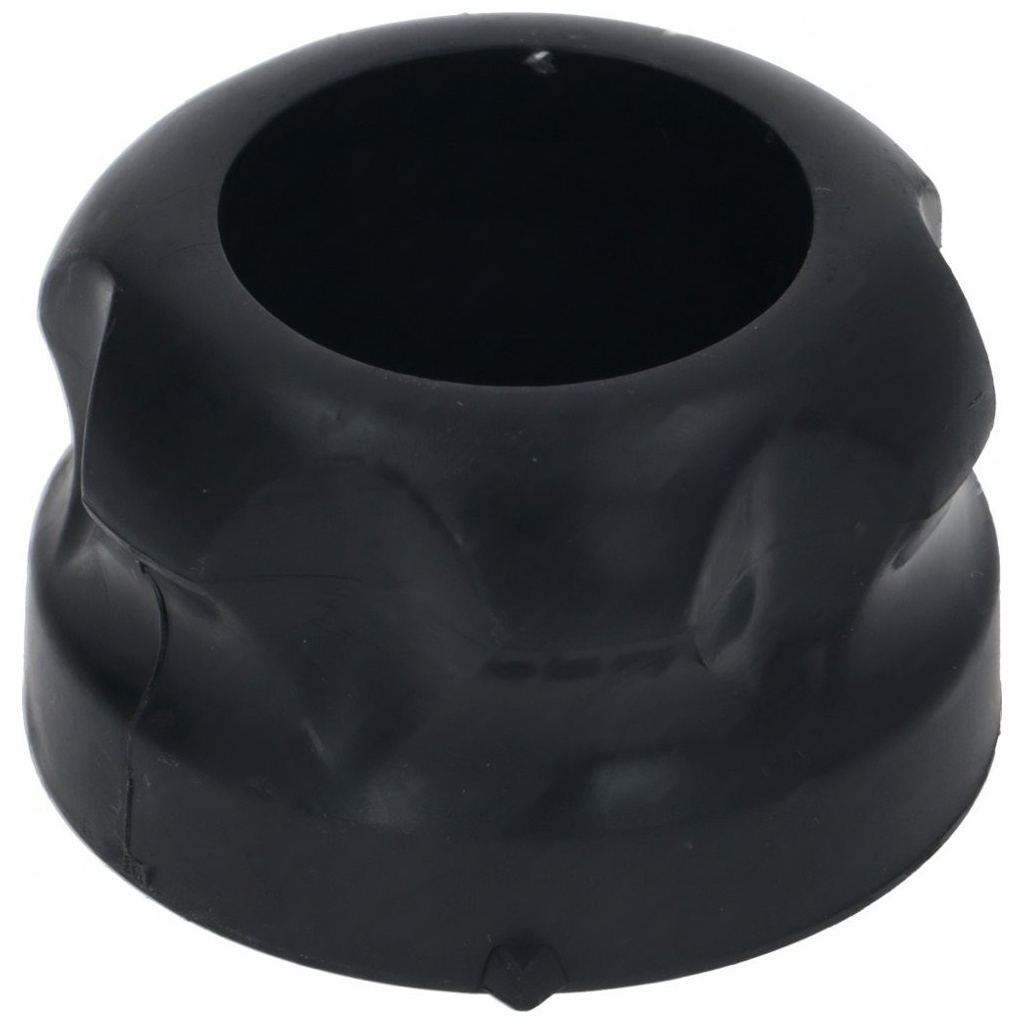 Černý gumový knoflík válcového tvaru o průměru 50 mm s otvorem pro hřídel uprostřed