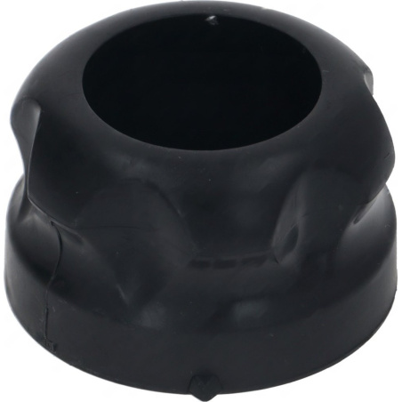 Černý gumový knoflík válcového tvaru o průměru 50 mm s otvorem pro hřídel uprostřed