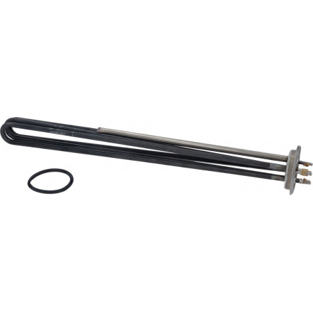 Dlouhá černá tyč topného tělesa 13100 W tvaru U s kulatou přírubou, vedle ní leží pryžový těsnicí kroužek