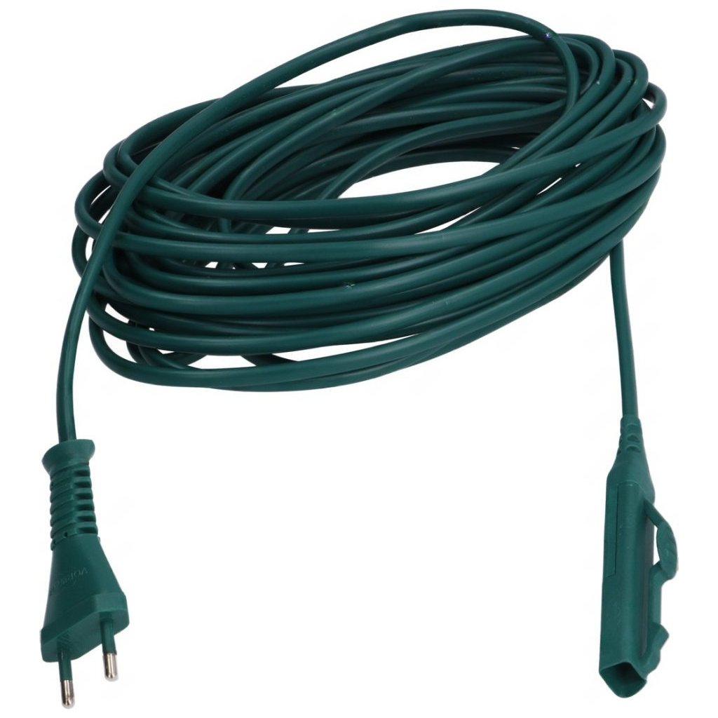 Stočený zelený napájecí kabel dlouhý 10 metrů s vidlicí a spínačem