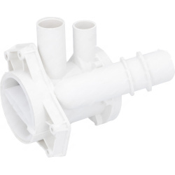 Bílý plastový kryt filtru čerpadla s dvěma hrdly nahoře a mřížovanými otvory po stranách Bílý plastový kryt filtru čerpadla s dvěma hrdly nahoře a mřížovanými otvory po stranách