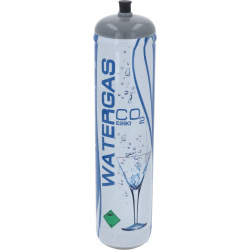 Plynová lahev s CO2 o obsahu 600 g, nahoře černý ventil a potisk Watergas