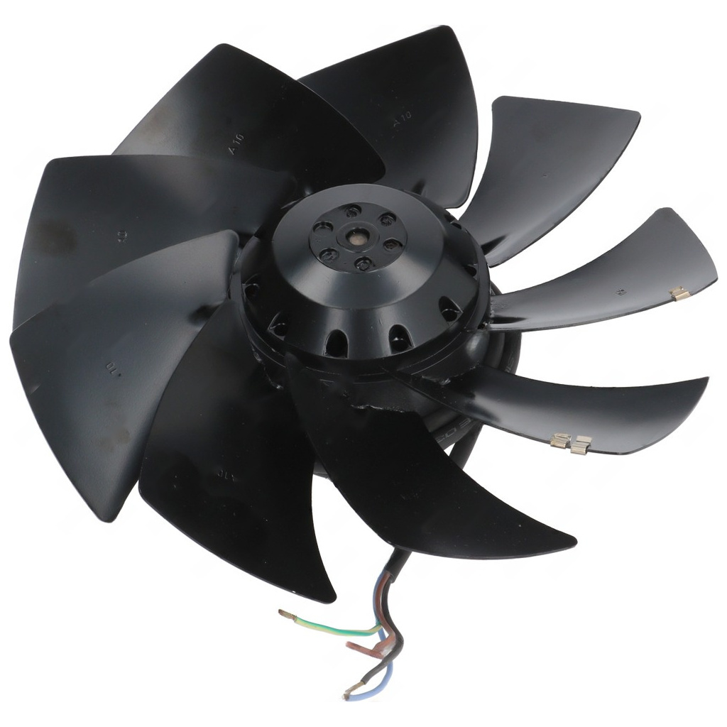 Osm lopatek kolem kulatého motoru, ventilátor bez rámu s barevným kabelem