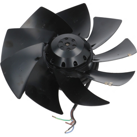 Osm lopatek kolem kulatého motoru, ventilátor bez rámu s barevným kabelem