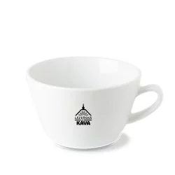Šálek na latte bílé barvy s uchem s logem Lázeňské kávy