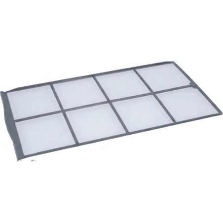 Vzduchový filtr 445x243 mm, kovový rám rozdělený na osm čtvercových polí s bílou filtrační vložkou.