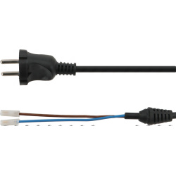 Napájecí kabel 2x1 mm² se síťovou vidlicí na jednom konci a konektorem s barevnými vodiči na druhém Napájecí kabel 2x1 mm² se síťovou vidlicí na jednom konci a konektorem s barevnými vodiči na druhém