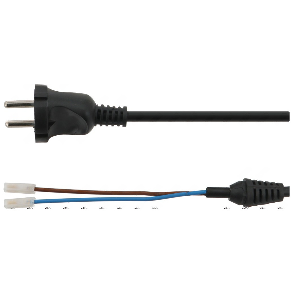 Napájecí kabel 2x1 mm² se síťovou vidlicí na jednom konci a konektorem s barevnými vodiči na druhém Napájecí kabel 2x1 mm² se síťovou vidlicí na jednom konci a konektorem s barevnými vodiči na druhém
