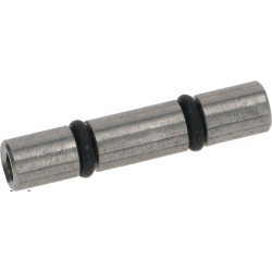 Tryska nerezová Ø 6x31 mm, otvor Ø 0,5 mm, kovový válcový čep se dvěma černými těsnicími kroužky Tryska nerezová Ø 6x31 mm, otvor Ø 0,5 mm, kovový válcový čep se dvěma černými těsnicími kroužky