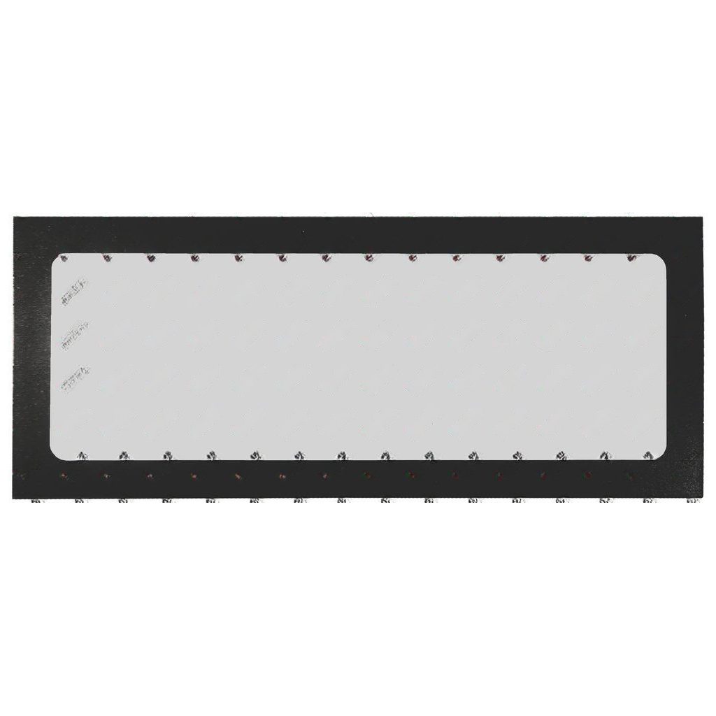 Sklo dvířek trouby 215x90 mm, obdélníková skleněná tabulka v černém rámečku s tečkovaným potiskem po obvodu.