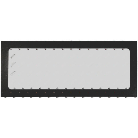 Sklo dvířek trouby 215x90 mm, obdélníková skleněná tabulka v černém rámečku s tečkovaným potiskem po obvodu.
