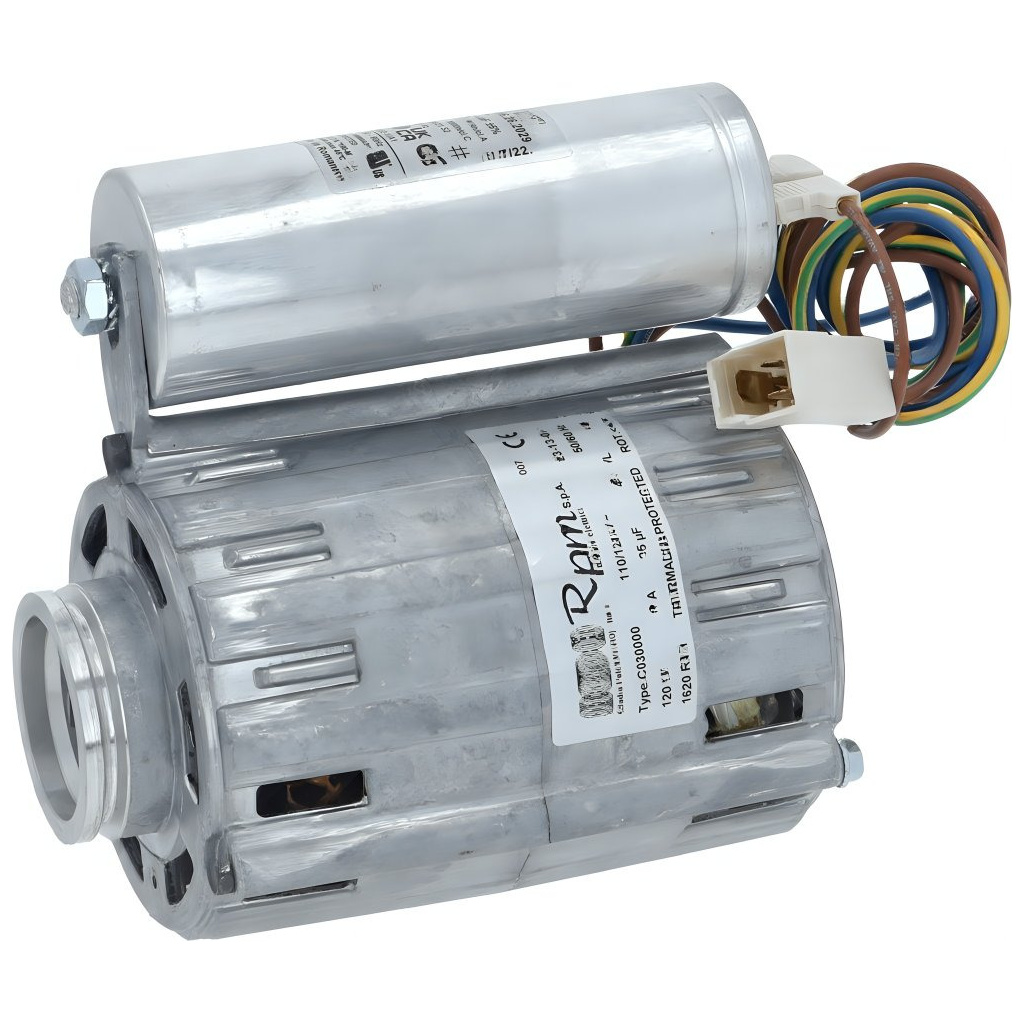 Motor 120 W 110/120 V se svorkou, válcový elektromotor s kondenzátorem nahoře a svorkovnicí s barevnými vodiči