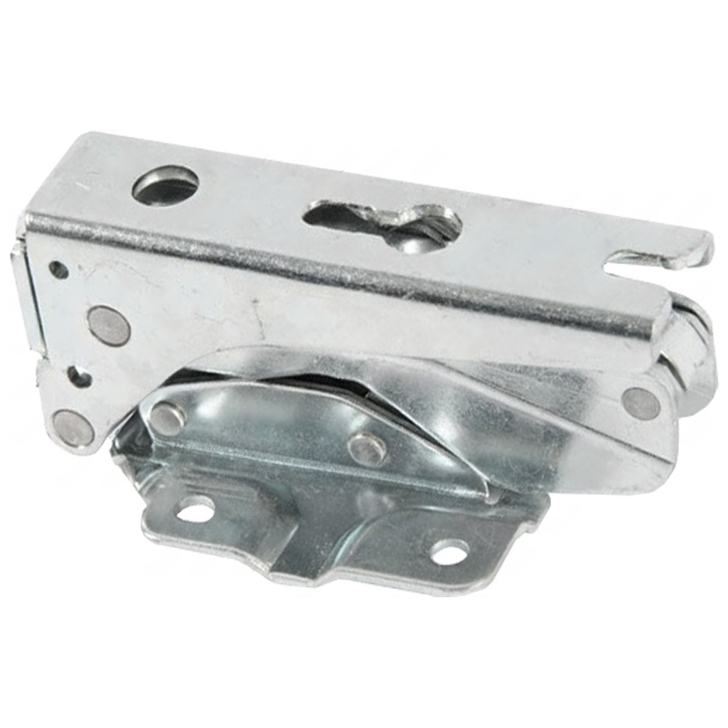 Kovový dveřní pant s pružinovým mechanismem a montážními otvory.