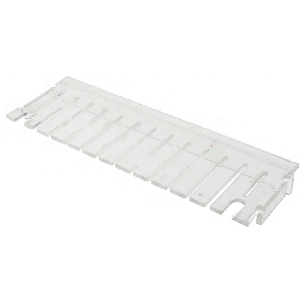 Držák nože pro sterilizátor 348x116x36 mm, bílý plastový hřeben s řadou svislých zářezů pro čepele.