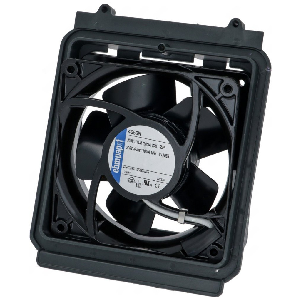 Sada axiálního ventilátoru s černým plastovým rámem, listovým kolem a montážním krytem
