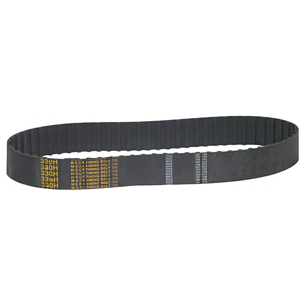 Černý ozubený řemen s pravidelnými zuby a bílým potiskem 330H Timing Belt.