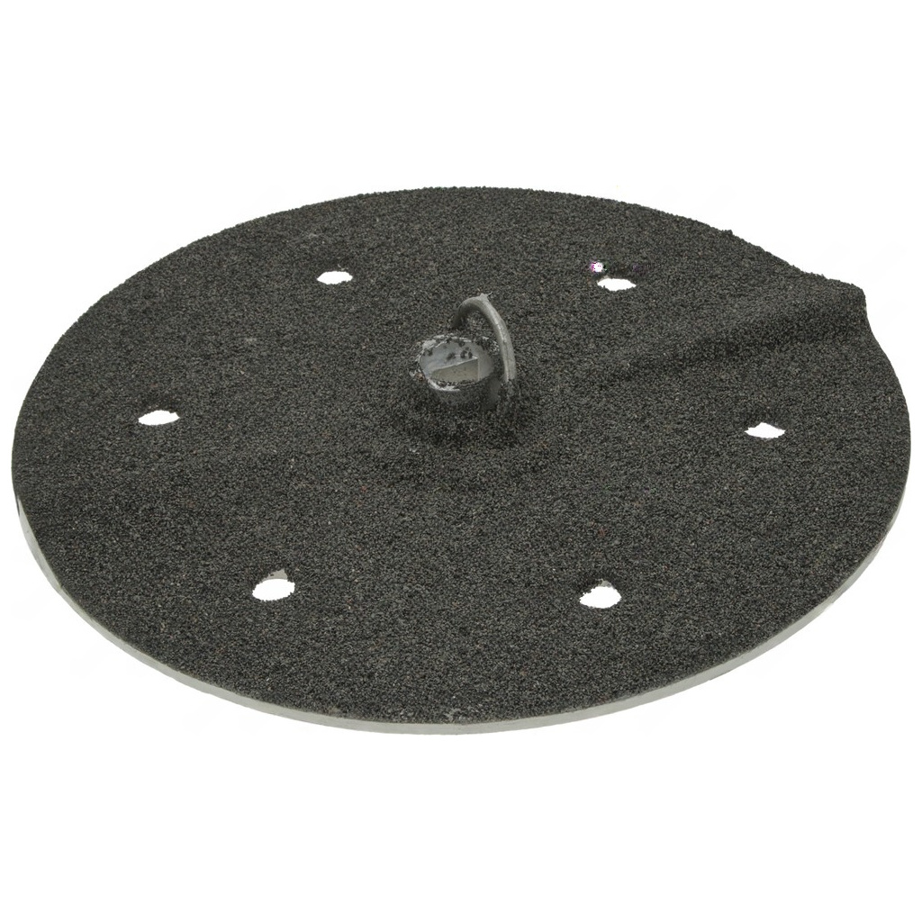 Brusný disk do škrabky brambor Ø 350 mm, kulatý disk s hrubým brusným povrchem a plastovým středem s montážními otvory.
