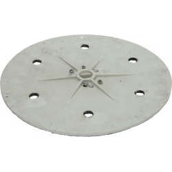 Brusný disk do škrabky brambor Ø 350 mm, rubová strana kotouče s paprskovitým žebrováním a středovým otvorem s perem.
