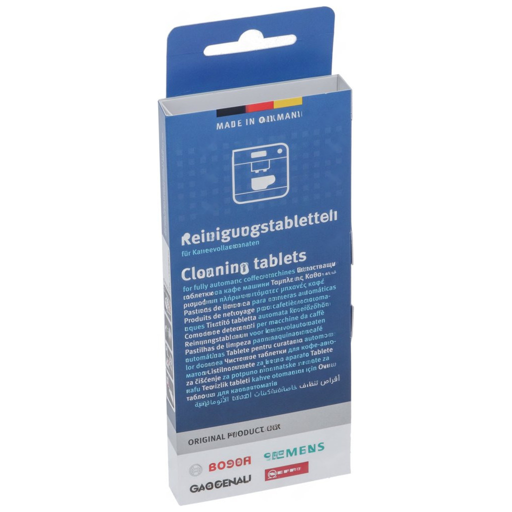 Čisticí tablety Bosch Siemens 00312295, uzavřená krabička s německým a anglickým popisem Čisticí tablety Bosch Siemens 00312295, uzavřená krabička s německým a anglickým popisem