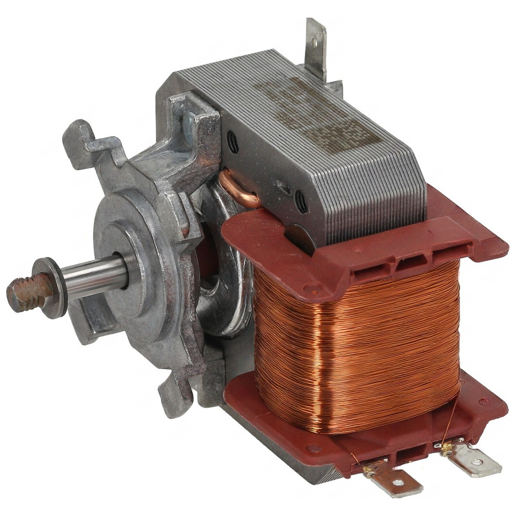 Motor ventilátoru SMEG 795210954, malý elektromotor s měděným vinutím a hřídelí s pojistným kolíkem. Motor ventilátoru SMEG 795210954, malý elektromotor s měděným vinutím a hřídelí s pojistným kolíkem.