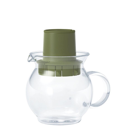 Olivově zelená konvička na čaj Hario Tea Hat o objemu 300 ml, celkový pohled