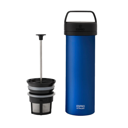 Cestovní lis Espro P0 Ultralight v klasické modré, celkový pohled