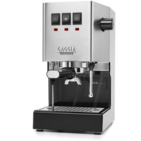 Nerezový pákový kávovar Gaggia Classic E24 BC zepředu