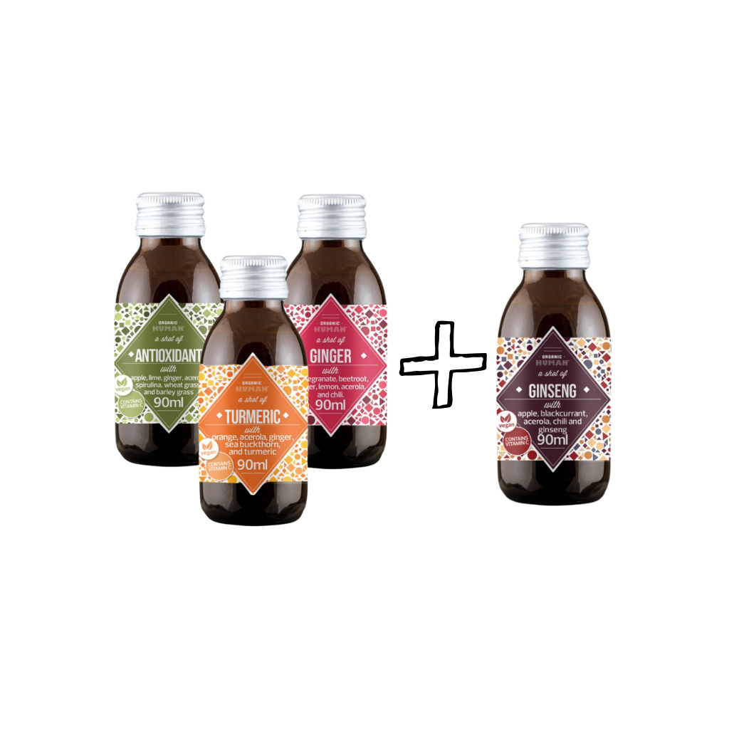 Sada BIO shotů Organic Human, tři plus jeden zdarma Sada BIO shotů Organic Human, tři plus jeden zdarma