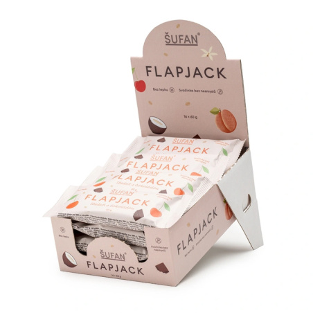 Bezlepkový flapjack ŠUFAN s třešněmi a čokoládou, celkový pohled