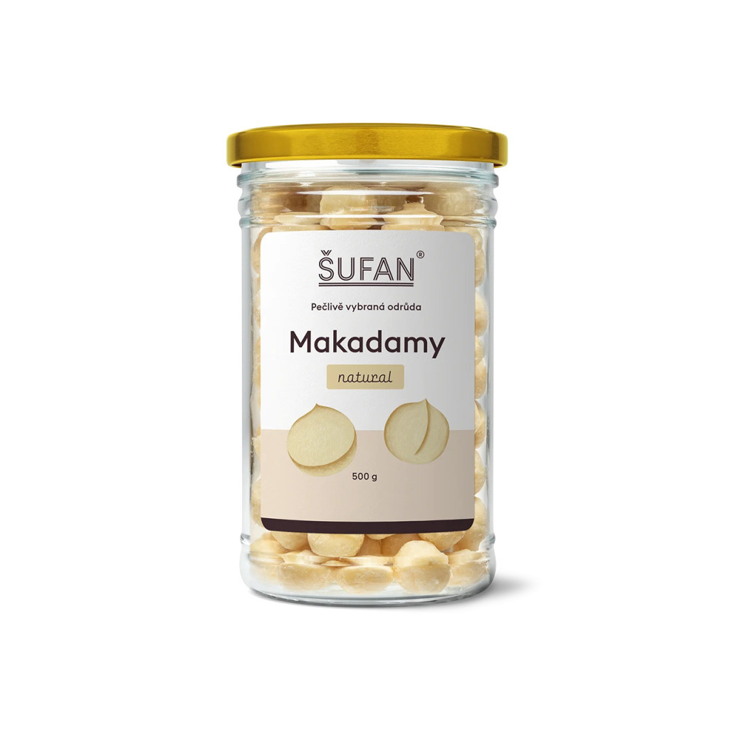 Makadamové ořechy natural ŠUFAN ve skleněné nádobě