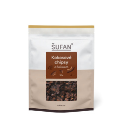 Kokosové chipsy s kakaem ŠUFAN, celkový pohled na obal