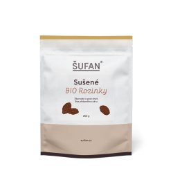 BIO sušené rozinky ŠUFAN, kompletní obal i s etiketou BIO sušené rozinky ŠUFAN, kompletní obal i s etiketou