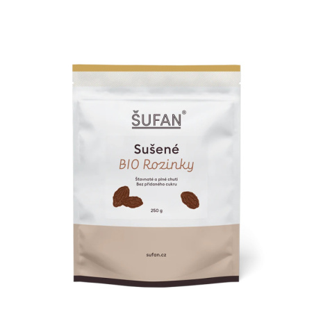 BIO sušené rozinky ŠUFAN, kompletní obal i s etiketou
